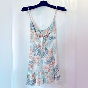 Flirty cut out tie front Hawaiian print mini dress